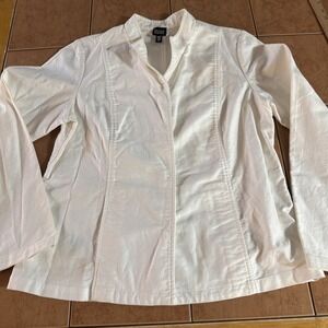 Eileen Fisher Stretch‎ Cotton Ivory White Jacket Snap Front Sz M Cardigan Blazer